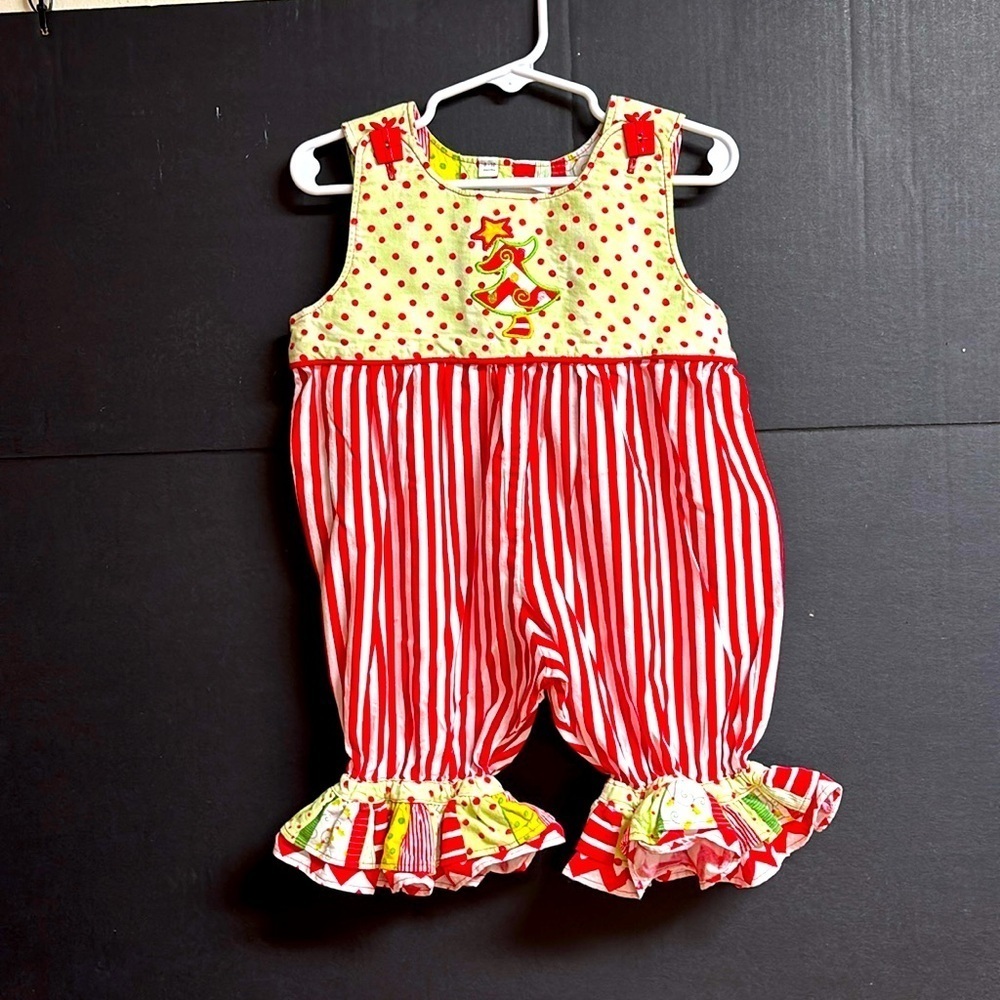 Gingi Girls Christmas One Piece Suit Red & White Stripes  Size 6-12 M